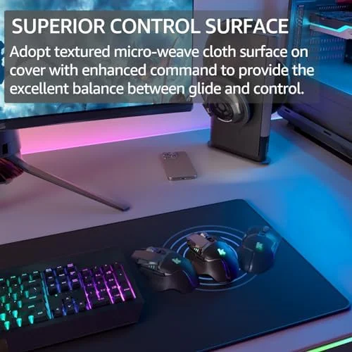 KTRIO Large Gaming Mouse Pad Desk Mat, Superior Micro-Weave Cloth for Precise Mouse Control, Non-Slip Rubber Base, Stitched Edges, Water-Resistant