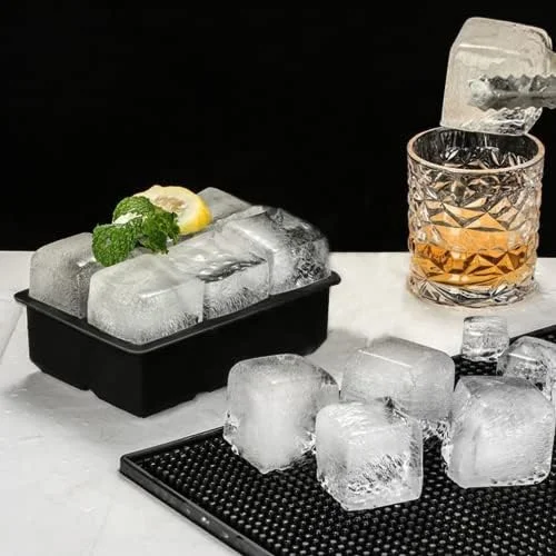 ROTTAY Ice Cube Trays (Set of 2) - Sphere Ice Ball Maker with Lid & Large Square Ice Cube Maker for Whiskey, Cocktails and Homemade, Keep Drinks