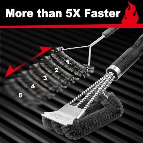 GRILLART Grill Brush and Scraper - Extra Strong BBQ Cleaner Accessories, Safe Wire Bristles Barbecue Triple Scrubbers Cleaning Brush for Gas/Charcoal