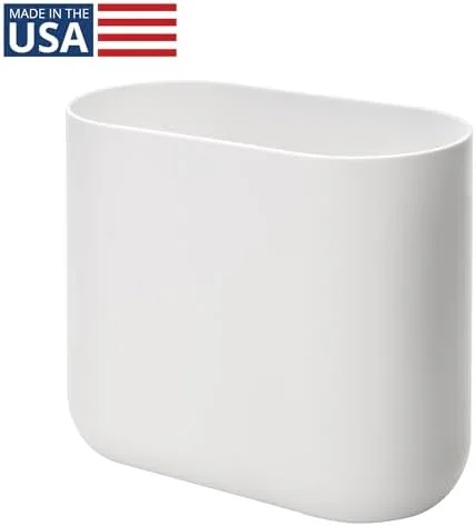 iDesign Small Slim Plastic Bathroom Trash Can - Garbage Can for Bedroom, Office, Desk, Dorm, White