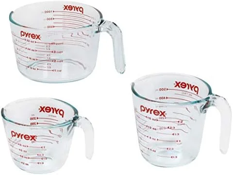 Pyrex Essentials (3-Pack) Glass Measuring Cups Set - (1, 2 & 4 Cup) Measuring Cups For Prepping, Baking and Cooking, Preheated Oven, Dishwasher