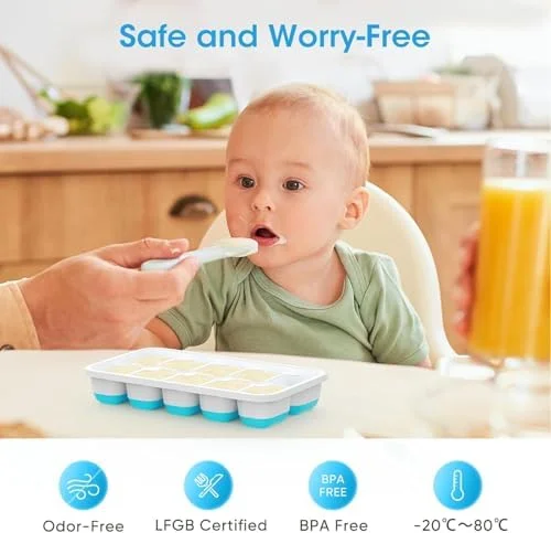 DOQAUS Ice Cube Tray with Lid and Bin - 4 Pack Silicone Ice Cube Trays for Freezer - Stackable Ice Bucket Kits with Storage Container & Scoop for
