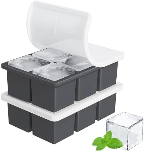 Large Ice Cube Tray for Whiskey: FDDBI Silicone Ice Cube Trays with Lid - 2Pack Big Square Old Fashioned Ice Cube Maker for Cocktail - 2inch Huge