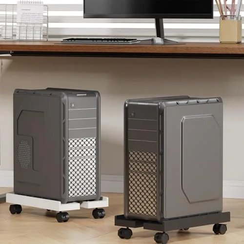 Adjustable Mobile CPU Stand - Ventilated Computer Tower Stand with 4 Caster Wheels Fits Most PC Tower, Under Desk CPU Holder PC Floor Cart Computer