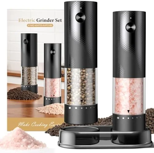 Electric Salt and Pepper Grinder Set - Rechargeable Automatic Salt and Pepper Shakers, Kitchen Appliances with External Adjustable Coarseness, Larger