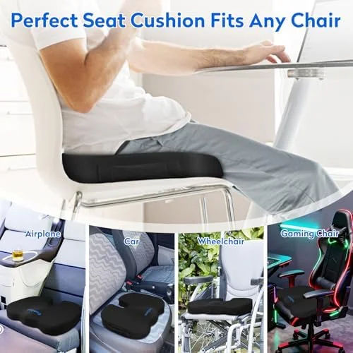 CushZone Seat Cushion - Memory Foam Office Chair Cushion for Sciatica - Tailbone & Back Pain Relief - Orthopedic Coccyx Pillow for Car, Airplane