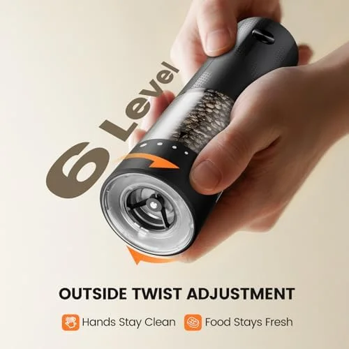 Electric Salt and Pepper Grinder Set - Rechargeable Automatic Salt and Pepper Shakers, Kitchen Appliances with External Adjustable Coarseness, Larger