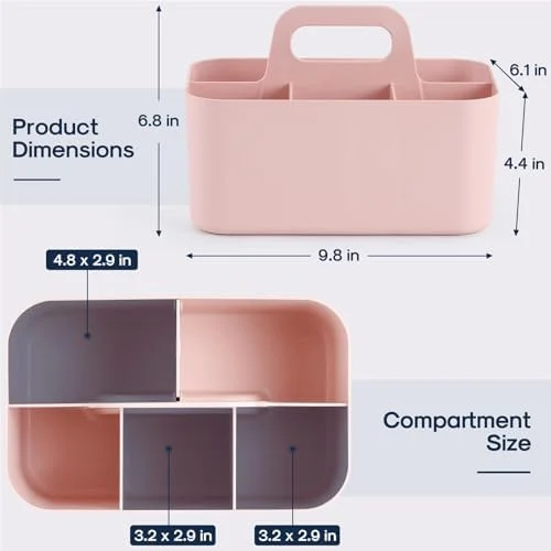 Multiuse Caddy Organizer with Handle - Portable Divided Plastic Tote Bin - Art Craft, Stationary Pen Marker Crayons, Makeup Hair Supplies Storage