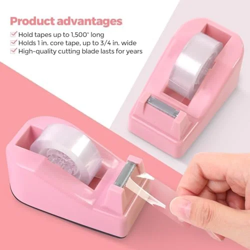 SKYDUE Pink Desk Accessories 10Pcs, Rotating Pen Holder for Desk, Stapler, Staple Remover, Tape Dispenser, 2pcs Tape Refills, Binder Paper Clips Kit