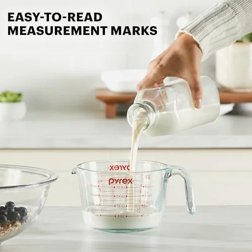 Pyrex Essentials (3-Pack) Glass Measuring Cups Set - (1, 2 & 4 Cup) Measuring Cups For Prepping, Baking and Cooking, Preheated Oven, Dishwasher