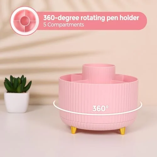 SKYDUE Pink Desk Accessories 10Pcs, Rotating Pen Holder for Desk, Stapler, Staple Remover, Tape Dispenser, 2pcs Tape Refills, Binder Paper Clips Kit