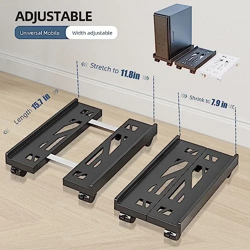 Adjustable Mobile CPU Stand - Ventilated Computer Tower Stand with 4 Caster Wheels Fits Most PC Tower, Under Desk CPU Holder PC Floor Cart Computer