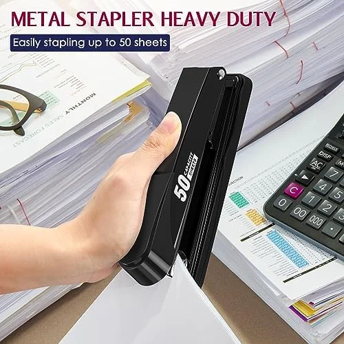 Metal Stapler Heavy Duty 50 Sheet Capacity with 1750 Staples and Staple Remover - Full Strip Staplers for Desk, No Jam, Non-Slip for Office &