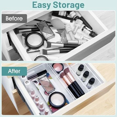 WOWBOX 25 PCS Clear Plastic Drawer Organizer Set, 4 Sizes Desk Drawer Divider Organizers and Storage Bins for Makeup, Jewelry, Gadgets for Kitchen