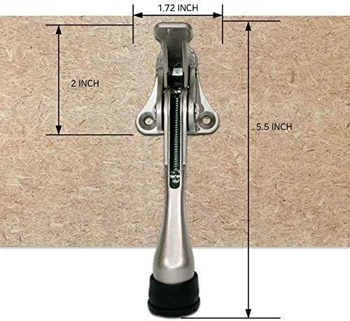 One Touch Kickdown Door Stopper, Door Holder, Heavy Duty Door Stops, Bottom of Door, Height-Adjustable Rubber Tips by HASHI (Satin Nickel 4 inch x