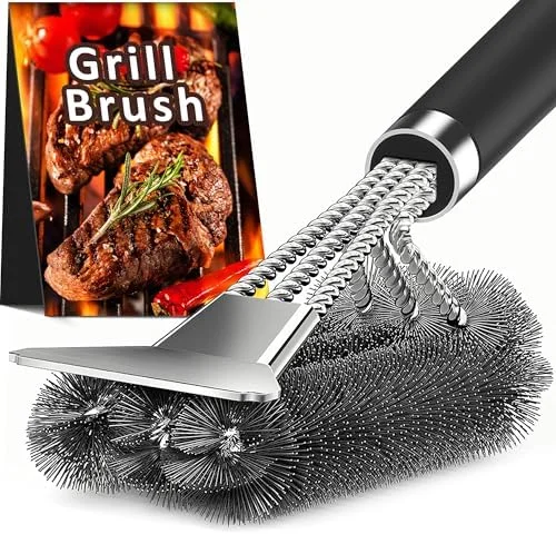 TNTOR Grill Brush with Scraper, 18" Adjustable Handle BBQ Grill Brush for Outdoor Grill, Extra Strong Grill Cleaner Accessories for