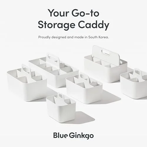 BLUE GINKGO Stackable Organizer Caddy – Korean-Made Portable Tote for Bathroom, Office, Crafts, or School Supplies (Rectangle, Gray)