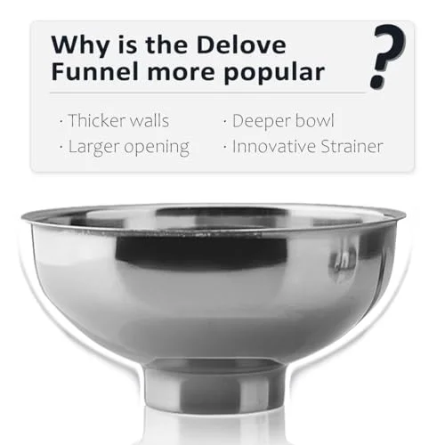 Delove Canning Funnel with Strainer for Wide and Regular Mason Jars - Wide-Mouth Funnels for Kitchen Use - Canning Supplies Kit - Stainless Steel - 3