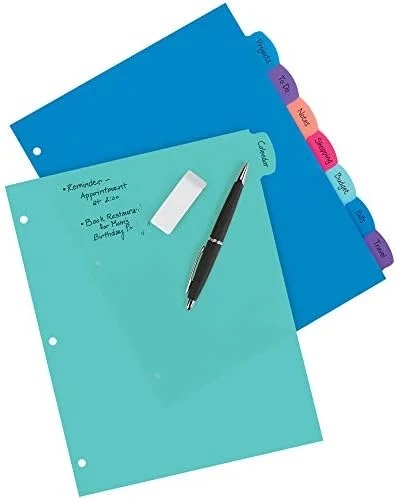 Avery Write & Erase Dividers for 3 Ring Binders - 8 Tabs per Set, Multicolor Big Tabs, Pastels, Binder Dividers Great for Organizing Reports