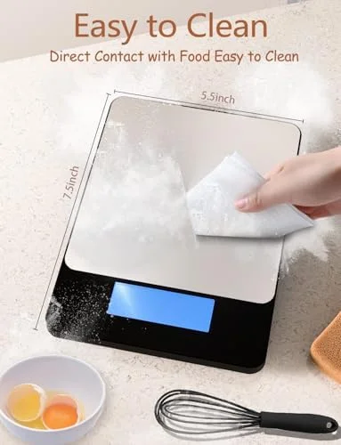 Food Scale -33lb Digital Kitchen Scale for Food Ounces Grams Rechargeable 304 Stainless Steel - Batteries and Type-C Charging, Perfect for Meal Prep