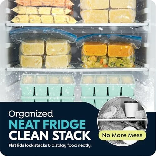 Silicone Freezer Trays with Lids, 1-Cup Soup Container Style Ice Cube Trays for Freezer - Leakproof, Dishwasher, Oven Safe, Stackable, Ideal for