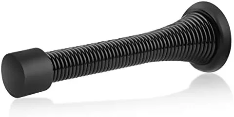 HOMOTEK 12 Pack Black Spring Door Stops, 3-1/8" Heavy Duty - Flexible Door Stopper with Low Mounted Black Rubber Bumper Tips