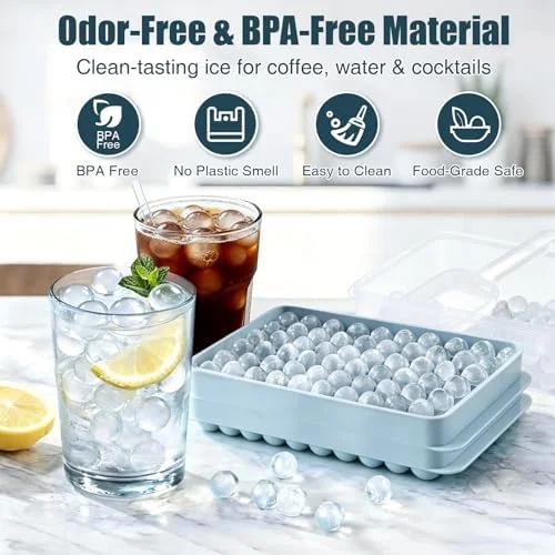 WIBIMEN Mini Ice Cube Trays, 0.55” Tiny Pebble Ice for Iced Coffee & Cocktails, Fast Chill, Easy Twist Release, Stackable with Lid & Storage Bin (2