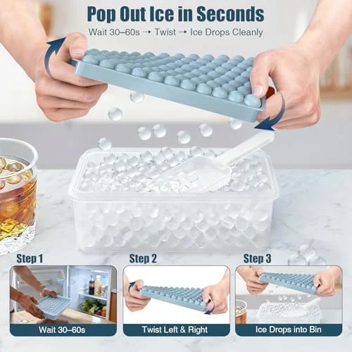 WIBIMEN Mini Ice Cube Trays, 0.55” Tiny Pebble Ice for Iced Coffee & Cocktails, Fast Chill, Easy Twist Release, Stackable with Lid & Storage Bin (2