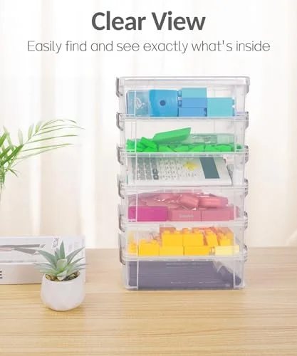 Sooez 6 Pack Extra Large Pencil Box, Plastic Pencil Case Crayon Box, Clear Marker Organizer Plastic Containers with Lid, Stackable Storage Boxes for