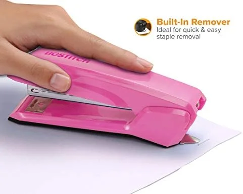 Bostitch Office Ascend 3 in 1 Stapler Integrated Remover & Staple Storage - 420 Staples Included, 20 Sheet Capacity, Lightweight, Pink