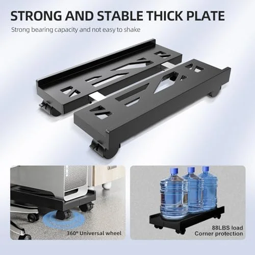 Adjustable Mobile CPU Stand - Ventilated Computer Tower Stand with 4 Caster Wheels Fits Most PC Tower, Under Desk CPU Holder PC Floor Cart Computer