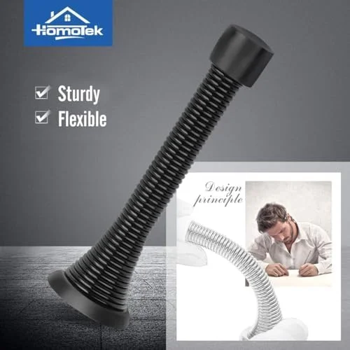 HOMOTEK 12 Pack Black Spring Door Stops, 3-1/8" Heavy Duty - Flexible Door Stopper with Low Mounted Black Rubber Bumper Tips