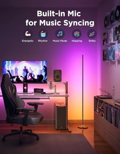 Govee RGBIC Floor Lamp Basic - 1000lm LED Corner Lamp Compatible with SmartThings, Alexa, and Matter, Modern Floor Lamp with Music Sync and 16 Million