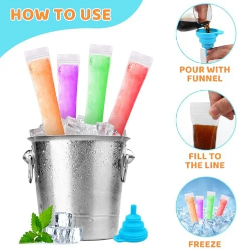 300 Disposable Ice Popsicle Mold Bags Comes With A Funnel, BPA Free Freezer Tubes, Healthy Snack Yogurt Stick Juice Fruit Smoothies Ice Freezing
