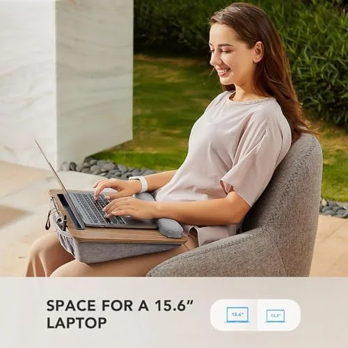HUANUO Laptop Lap Desk - Portable Lap Desk with Pillow Cushion, Fits up to 15.6 inch Laptop, with Anti-Slip Strip & Storage Function for Home Office