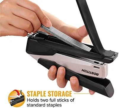 Bostitch Office Executive Metal Desktop Stapler - 3 in 1 Spring Powered Stapler, One Finger, Staple Storage Compartment & Staple Remover, Includes 210