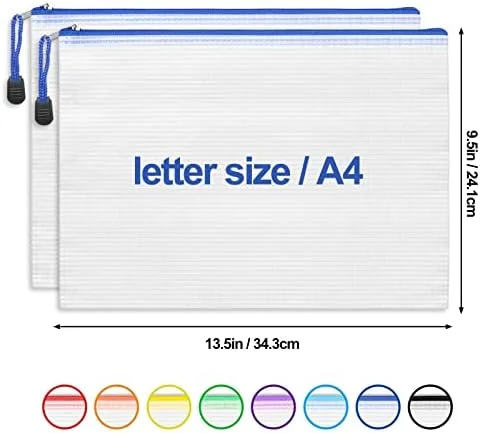 EOOUT 24pcs Mesh Zipper Pouch Bags, for Organizing Storage, Waterproof Zipper Pouches, Letter Size, File Bags for Toys, Puzzle, Board Games