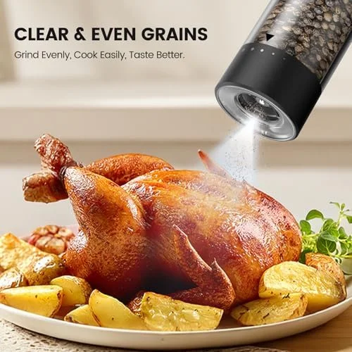 Electric Salt and Pepper Grinder Set - Rechargeable Automatic Salt and Pepper Shakers, Kitchen Appliances with External Adjustable Coarseness, Larger