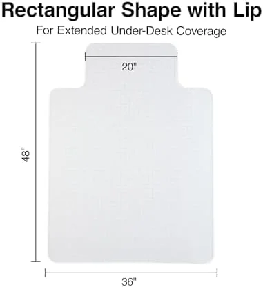 Staples Office Chair Mat, Clear Floor Mats with Lip, Flat-Pile Carpets, Extended Under-Desk Coverage, 35.5" x 47.5 Inch, Smooth Glide