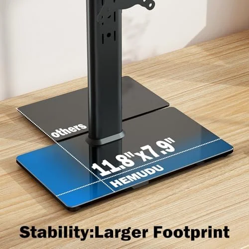 Single LCD Computer Monitor Free-Standing Desk Stand Mount Riser for 13 inch to 32 inch screen with Swivel, Height Adjustable, Rotation, Vesa Base