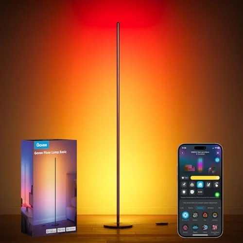Govee RGBIC Floor Lamp Basic - 1000lm LED Corner Lamp Compatible with SmartThings, Alexa, and Matter, Modern Floor Lamp with Music Sync and 16 Million