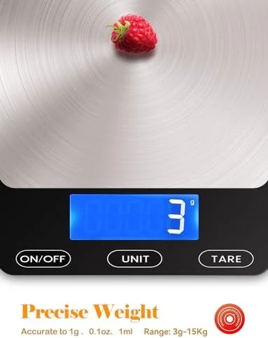 Food Scale -33lb Digital Kitchen Scale for Food Ounces Grams Rechargeable 304 Stainless Steel - Batteries and Type-C Charging, Perfect for Meal Prep