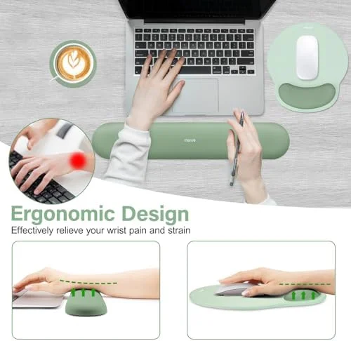 MOSISO Wrist Rest Support for Mouse Pad&Keyboard Set - Circle Curved Ergonomic Mousepad&Coaster Non-Slip Base Home/Office Pain Relief&Easy Typing Pad