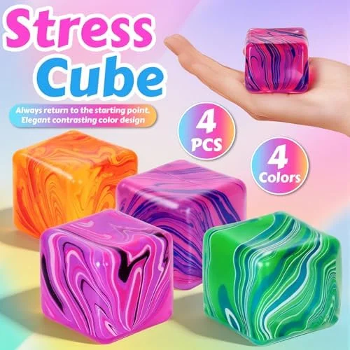 4 Pcs Stress Cube Squishies Fidget Toys - Ice Cube Shape Squeeze Toys, Slow Rise Stress Balls Sensory Toy for Kids Adults with Autism, Stress Relief