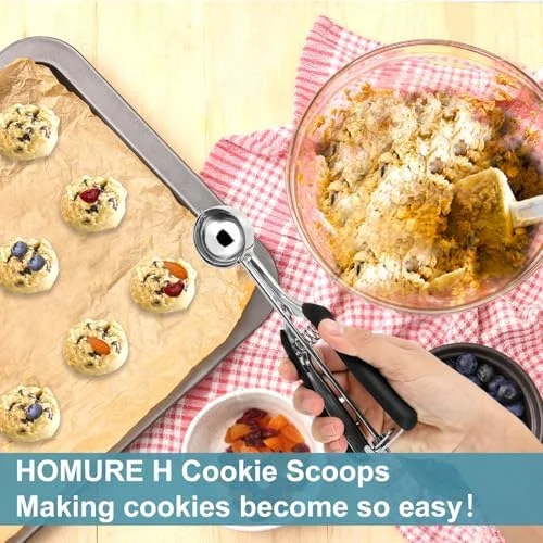 HOMURE H Cookie Scoop Set - Include 1 Tbsp/2 Tbsp/3 Tbsp, Cookie Dough Scoop, Cookie Scoops for Baking Set of 3, 18/8 Stainless Steel, Good Grip