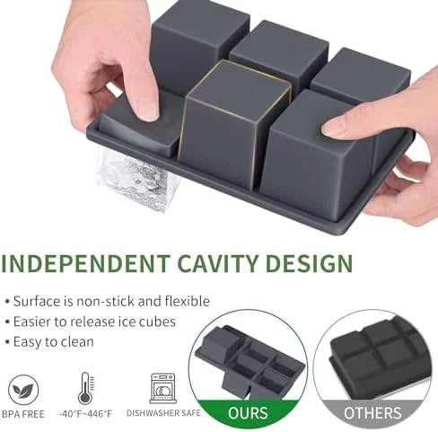 Large Ice Cube Tray for Whiskey: FDDBI Silicone Ice Cube Trays with Lid - 2Pack Big Square Old Fashioned Ice Cube Maker for Cocktail - 2inch Huge
