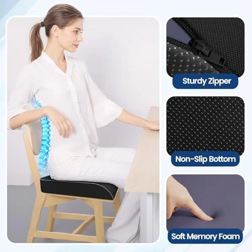 SweetSlubr Seat Cushion for Tailbone Pain Relief, Office Chair Cushion, Memory Foam Large Cushion with Non-Slip Cover for Soft Support at Office
