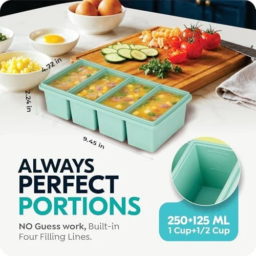 Silicone Freezer Trays with Lids, 1-Cup Soup Container Style Ice Cube Trays for Freezer - Leakproof, Dishwasher, Oven Safe, Stackable, Ideal for