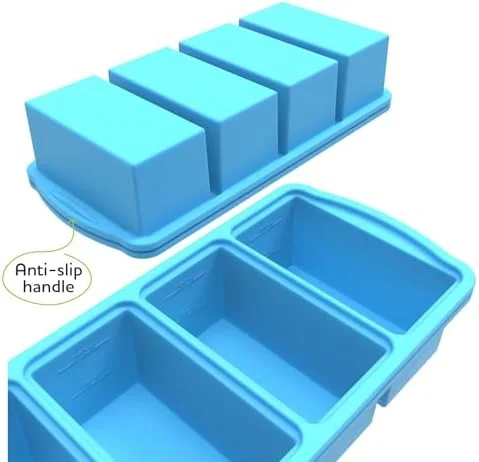 ZIP STANDING Silicone Freezer Trays with Lid, 1-cup Soup Freezer Container large Ice Cube Molds with Reinforced Steel Ring Top for freezing Soup