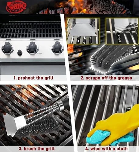 TNTOR Grill Brush with Scraper, 18" Adjustable Handle BBQ Grill Brush for Outdoor Grill, Extra Strong Grill Cleaner Accessories for